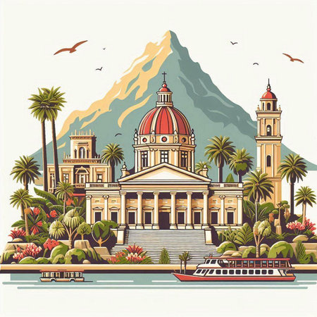 Palermo, Sicily, Italy, Europe. Landmarks of Sicily. Vector illustrationのイラスト素材