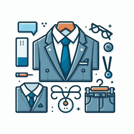 Businessman suit, tie, briefcase and other accessories. Vector illustration.のイラスト素材