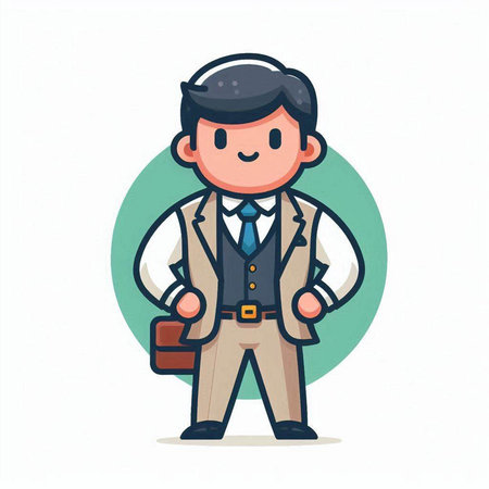Businessman with briefcase in hand. Vector illustration in cartoon style.のイラスト素材