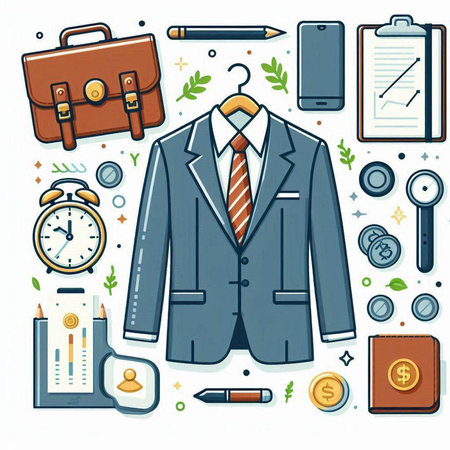Businessman suit with accessories. Vector illustration in line art style.のイラスト素材