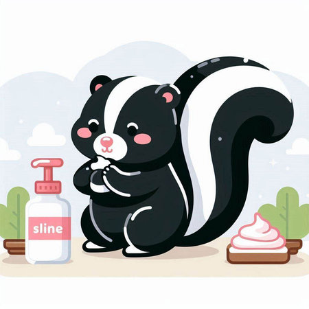 Vector illustration of cute skunk with a bottle of milk and ice creamのイラスト素材