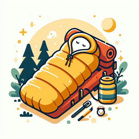 Illustration of a cute sleeping bag. Vector doodle illustration.のイラスト素材