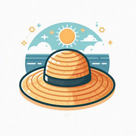Illustration of a summer hat on the beach. Vector icon.のイラスト素材