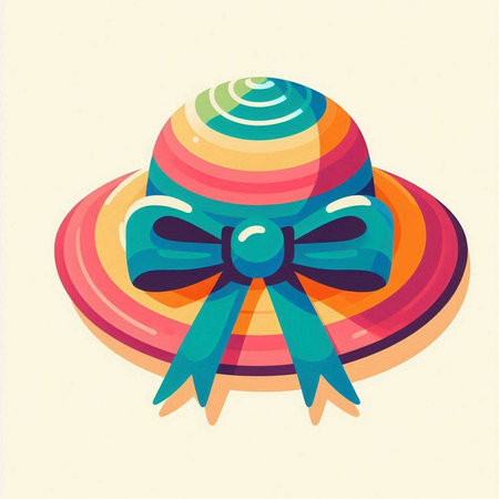 Vintage summer hat with ribbon. Vector illustration in retro style.のイラスト素材