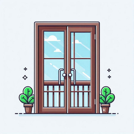 Vector illustration of a wooden door in a flat style. House entrance.のイラスト素材