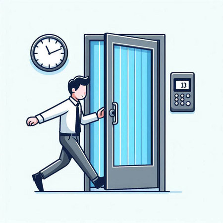 Businessman running to open door. Vector illustration in cartoon style.のイラスト素材