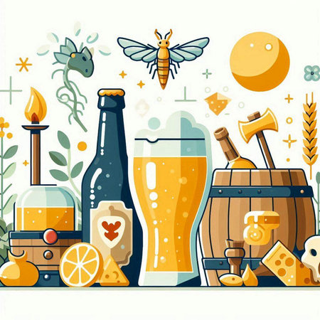 Beer festival vector illustration. Flat cartoon style. Objects on white background.のイラスト素材