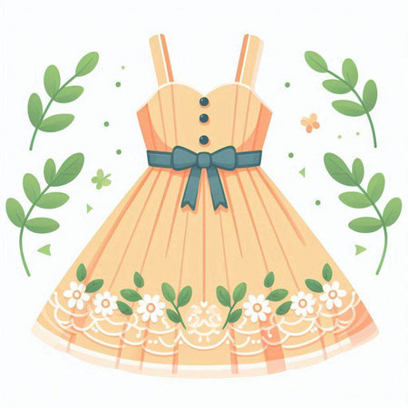 Wedding dress with floral pattern and bow. Vector illustration.のイラスト素材