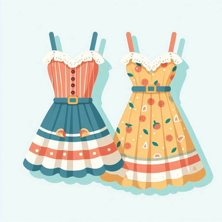 Cute cartoon illustration of two dresses. Vector illustration in retro style.のイラスト素材