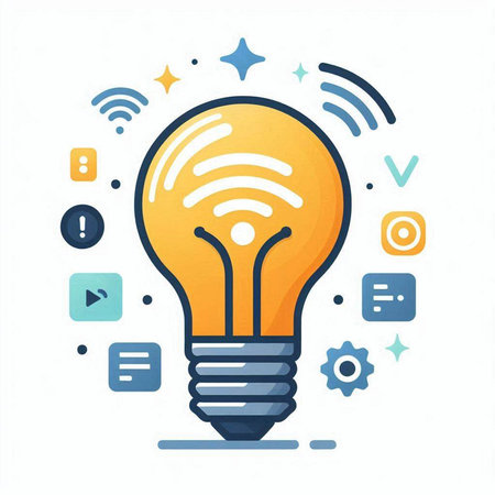 Lightbulb with social media icons. Vector illustration in flat styleのイラスト素材