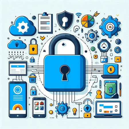 Protection and security concept with padlock on white background. Vector illustrationのイラスト素材