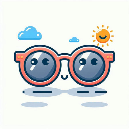 Cute cartoon eyeglasses with sun and cloud. Vector illustrationのイラスト素材