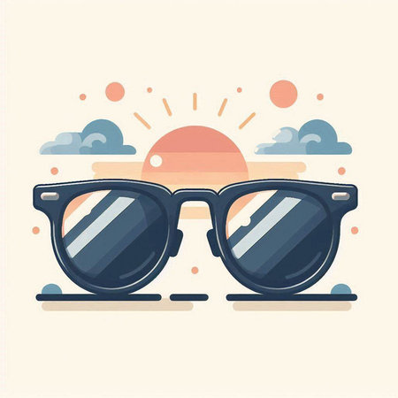 Sunglasses with sun and clouds. Flat style vector illustration.のイラスト素材