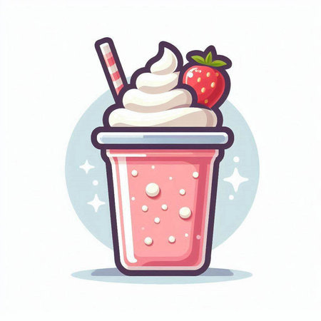 Strawberry milkshake with whipped cream. Vector illustration.のイラスト素材