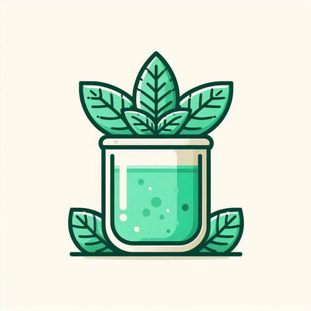 Green tea in a glass with leaves. Vector illustration in flat style.のイラスト素材