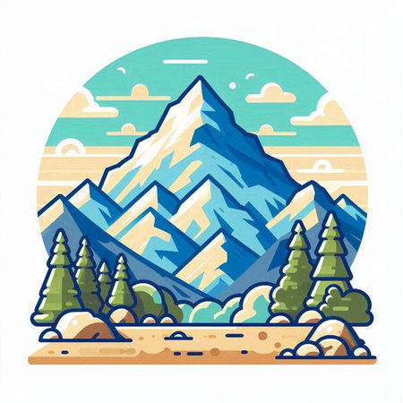 Mountain landscape. Vector illustration of a mountain range in flat style.のイラスト素材