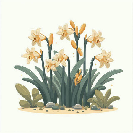 Daffodil flowers in the garden. Vector illustration isolated on white background.のイラスト素材