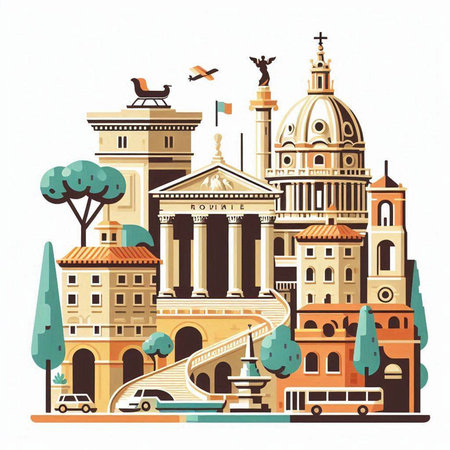 Cityscape of Rome, Italy. Vector illustration in retro style.のイラスト素材