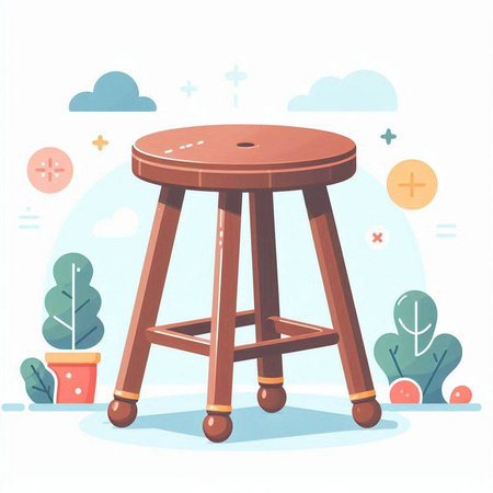 Wooden stool in the garden. Vector illustration in flat style.のイラスト素材