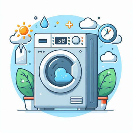 Washing machine with cloud. Laundry concept. Vector illustrationのイラスト素材