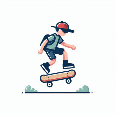 Skateboarder riding on skateboard, flat vector illustration.のイラスト素材