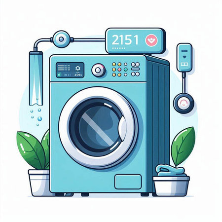 Washing machine. Laundry room. Flat vector illustration.のイラスト素材