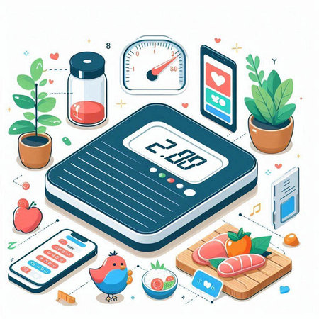 Flat 3d isometric concept of weight loss, diet and healthy lifestyle. Vector illustrationのイラスト素材