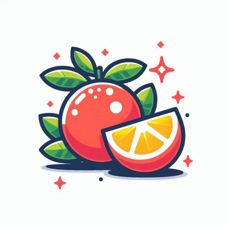 Cute orange fruit vector icon, flat cartoon style isolated on white backgroundのイラスト素材