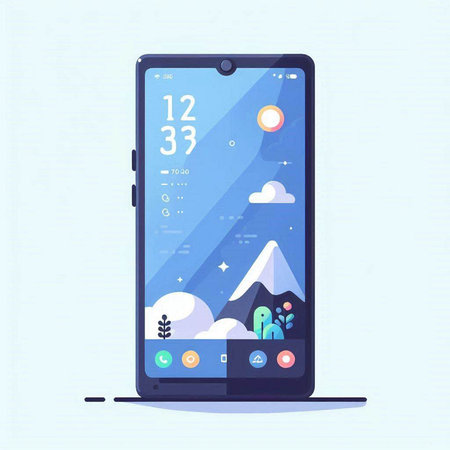Smartphone with weather app on screen. Vector illustration in flat styleのイラスト素材