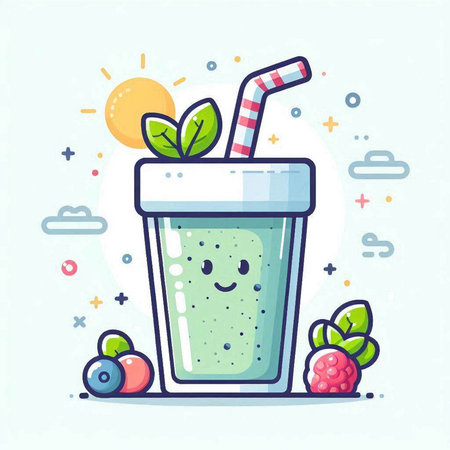 Smiling smoothie in a glass with a straw. Vector illustration.のイラスト素材
