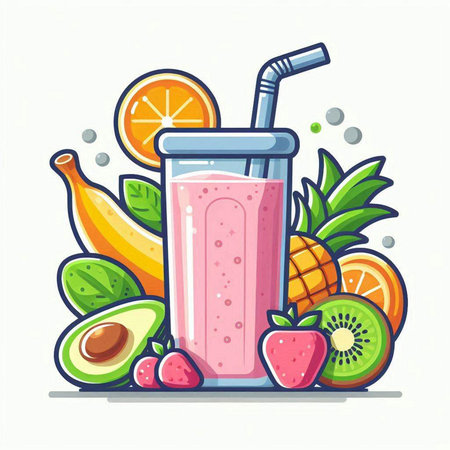 Fruit smoothie on white background. Vector illustration in cartoon style.のイラスト素材