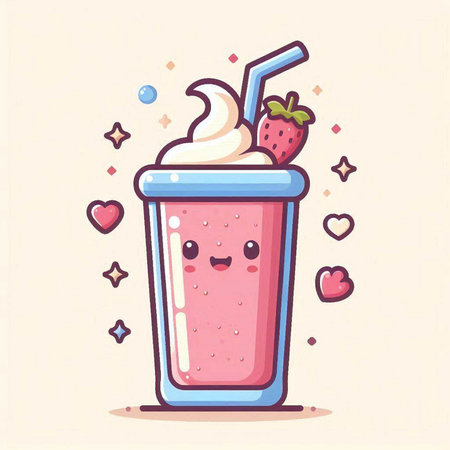 Strawberry smoothie cartoon character. Vector illustration in a flat styleのイラスト素材
