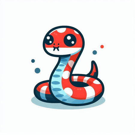 Cute cartoon snake on white background. Vector illustration in flat style.のイラスト素材