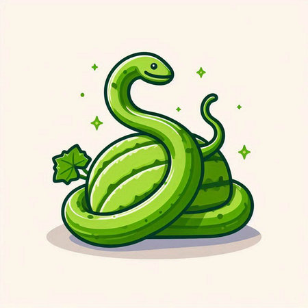 Green snake on white background. Cute cartoon snake. Vector illustration.のイラスト素材