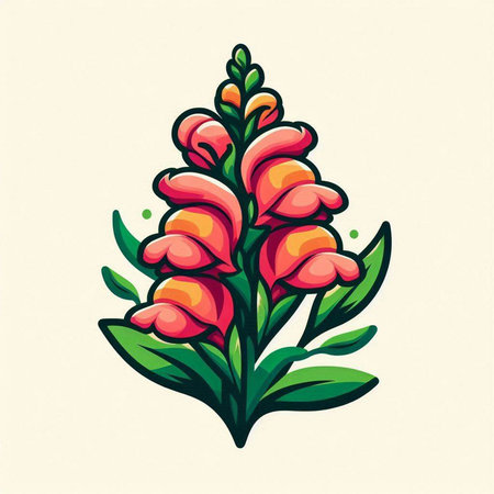 Flower with green leaves and red petals. Vector illustration.のイラスト素材