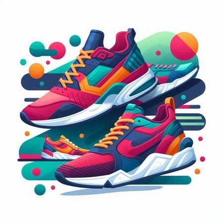 Colorful vector illustration of sneakers with shoelaces on colorful backgroundのイラスト素材