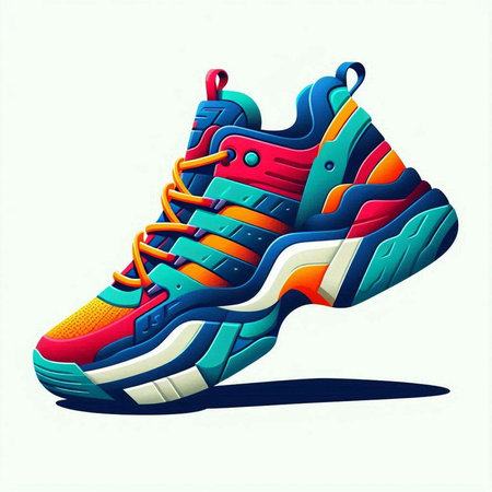 Sneakers with colorful pattern on white background. Vector illustration.のイラスト素材