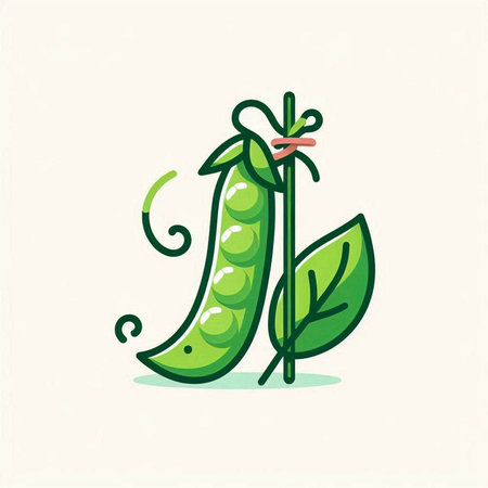 Pea pod with leaves. Vector illustration in flat cartoon style.のイラスト素材