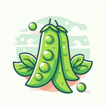 Pea pod with green peas. Vector illustration in cartoon style.のイラスト素材