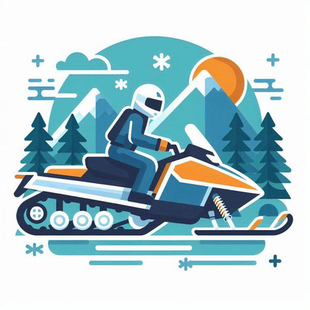 Snowmobile in the mountains. Snowmobiling. Vector illustration.のイラスト素材