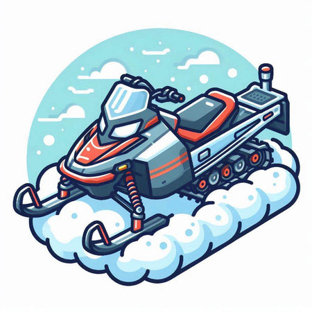 Snowmobile in the clouds. Vector illustration of a snowmobile.のイラスト素材