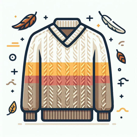 Vector illustration of sweater with autumn leaves on white background. Line art design for web, site, advertising, banner, poster, board and print.のイラスト素材