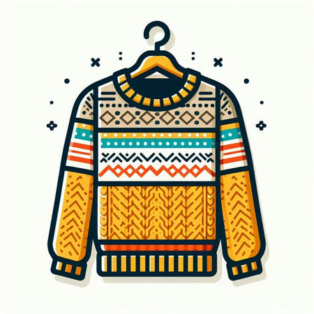 Winter knitted sweater. Vector illustration in doodle style.のイラスト素材