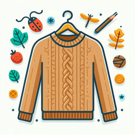 Vector illustration of a warm sweater with a pattern on a hanger on a white backgroundのイラスト素材
