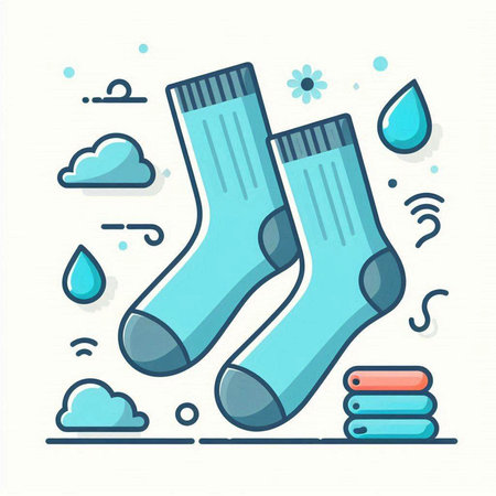 Vector illustration with pair of socks and rain drops on a white background.のイラスト素材