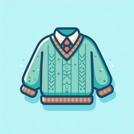 Vector illustration of a warm knitted sweater on the blue background.のイラスト素材