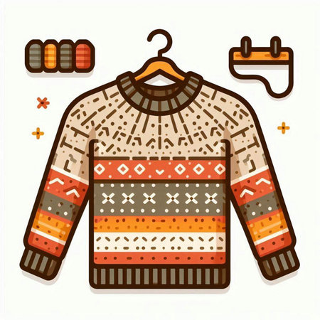 Vector illustration of a knitted sweater with a pattern in the Scandinavian style.のイラスト素材