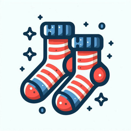 Christmas socks with stars and stripes. Vector illustration in flat style.のイラスト素材
