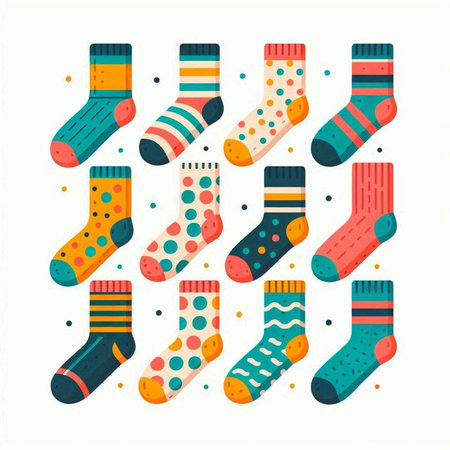 Set of colorful socks isolated on a white background. Vector illustration.のイラスト素材