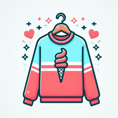 Funny sweater with ice cream on hanger. Vector illustration.のイラスト素材